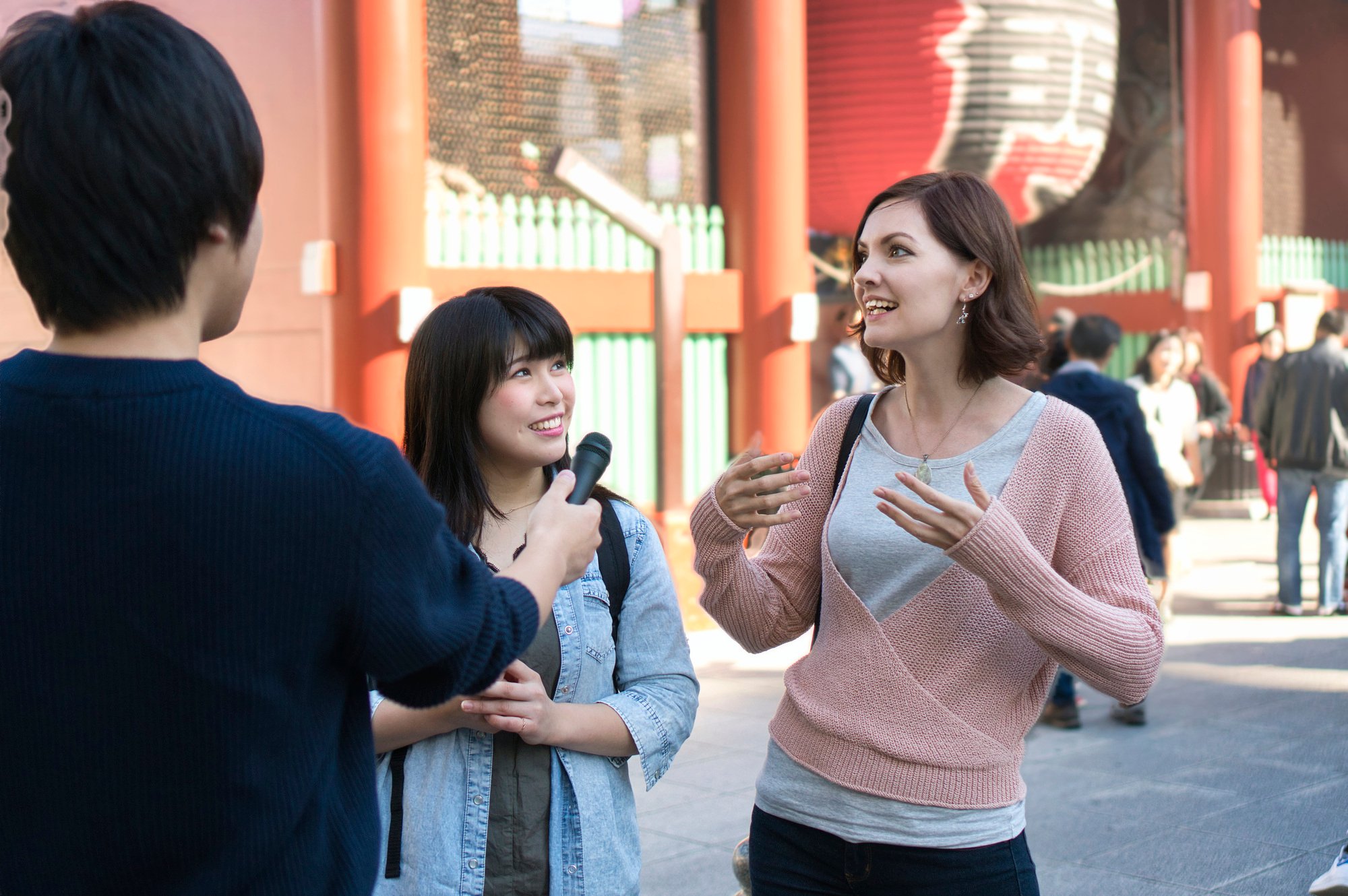 Tourists being interviewed