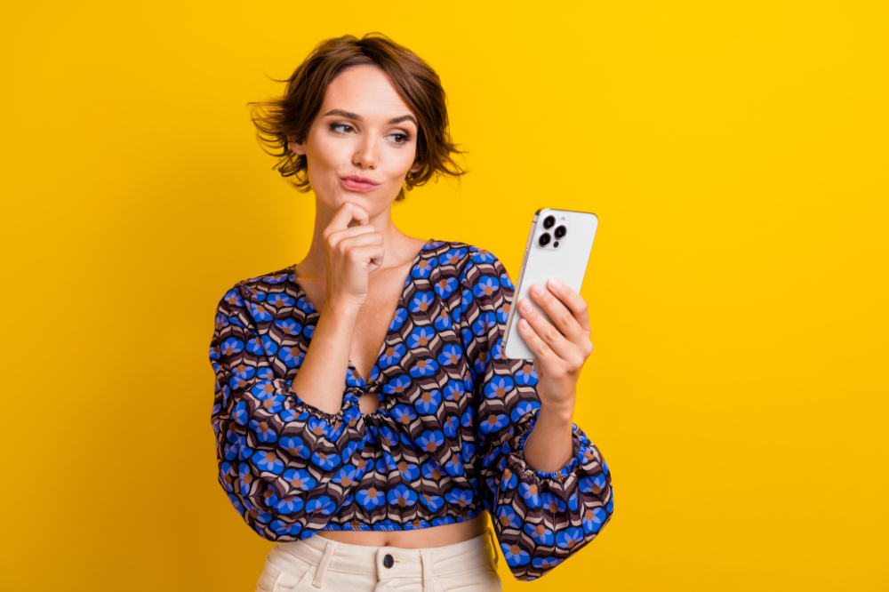 A foreign woman considering pocket WiFi for her stay in Japan