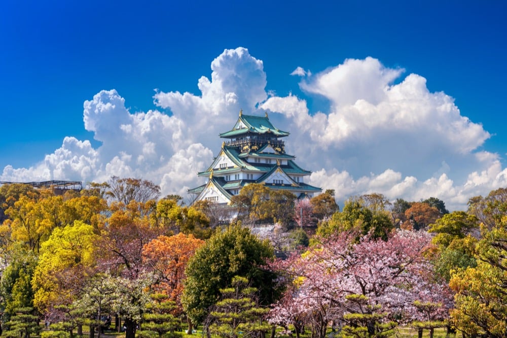 Osaka Castle with cherry blossoms in spring