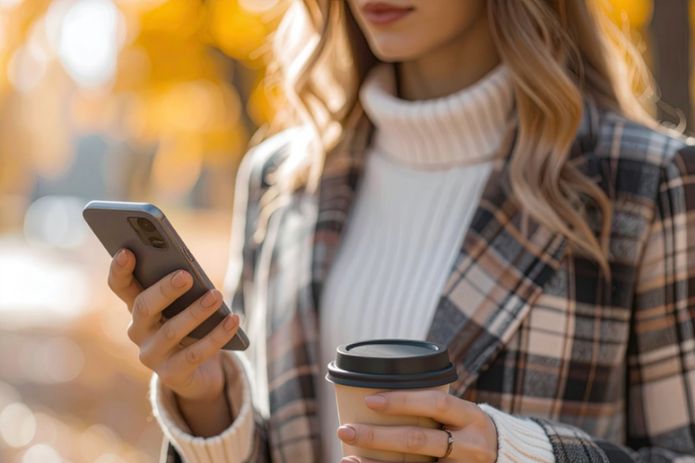 A girl checking her Japanese data plan on her smartphone