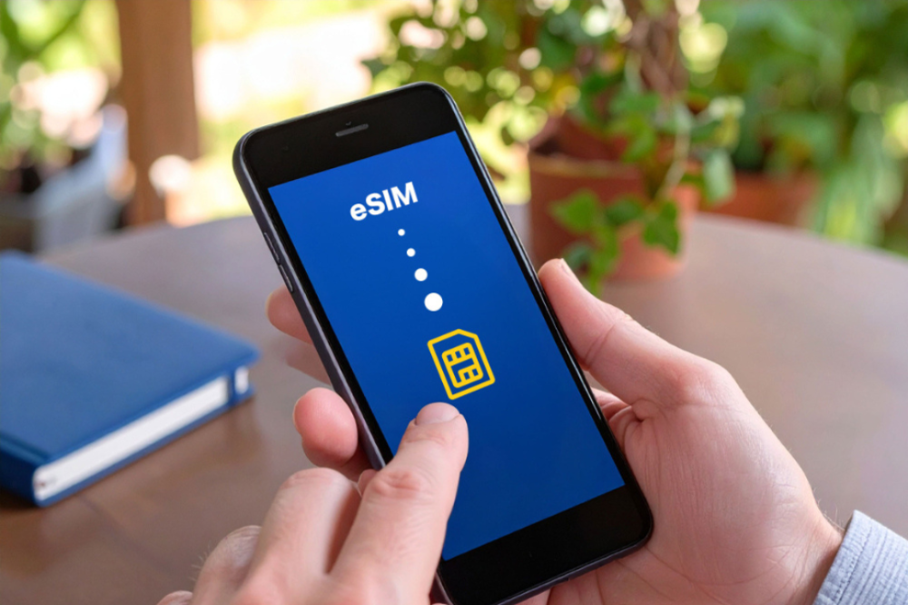 A person setting up an eSIM on their smartphone