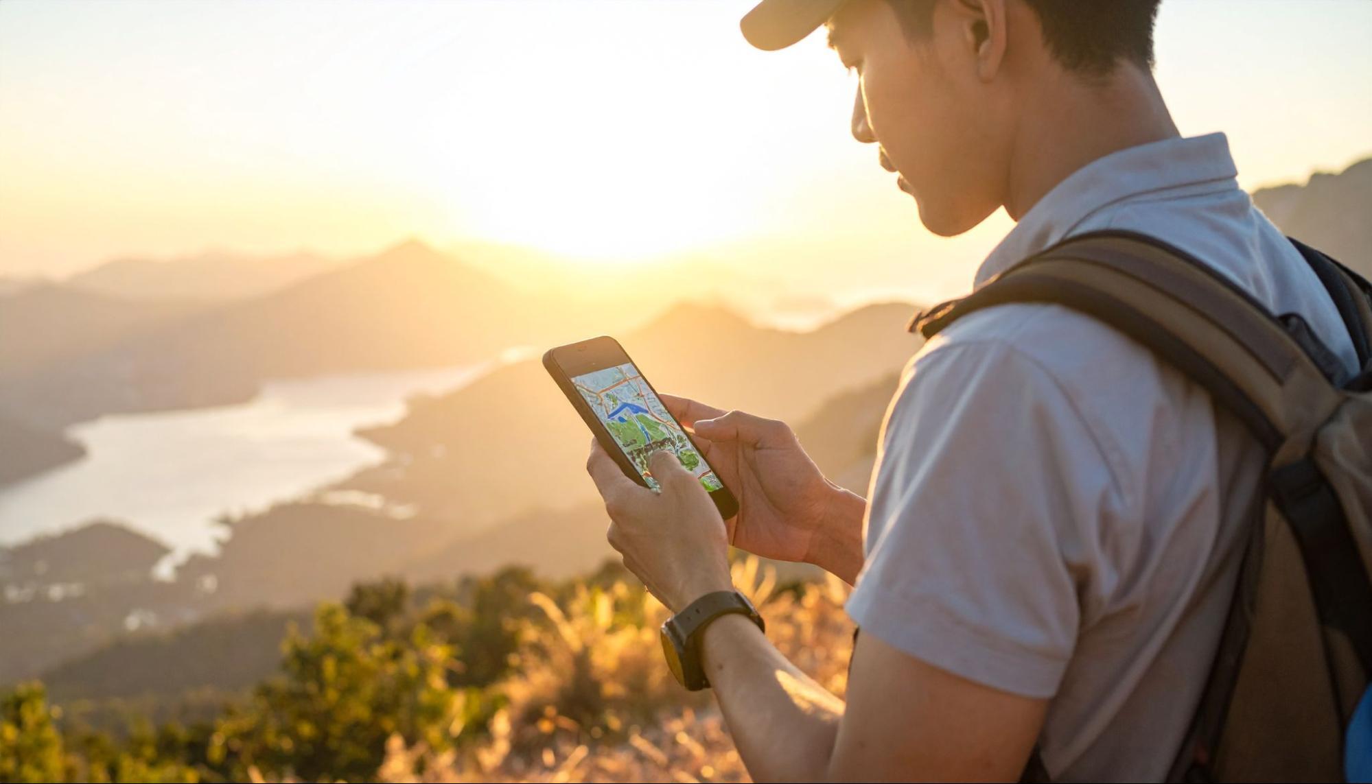 A person is using a map application on his smartphone
