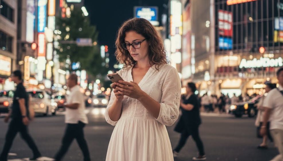 A woman browsing eSIM plans on her phone