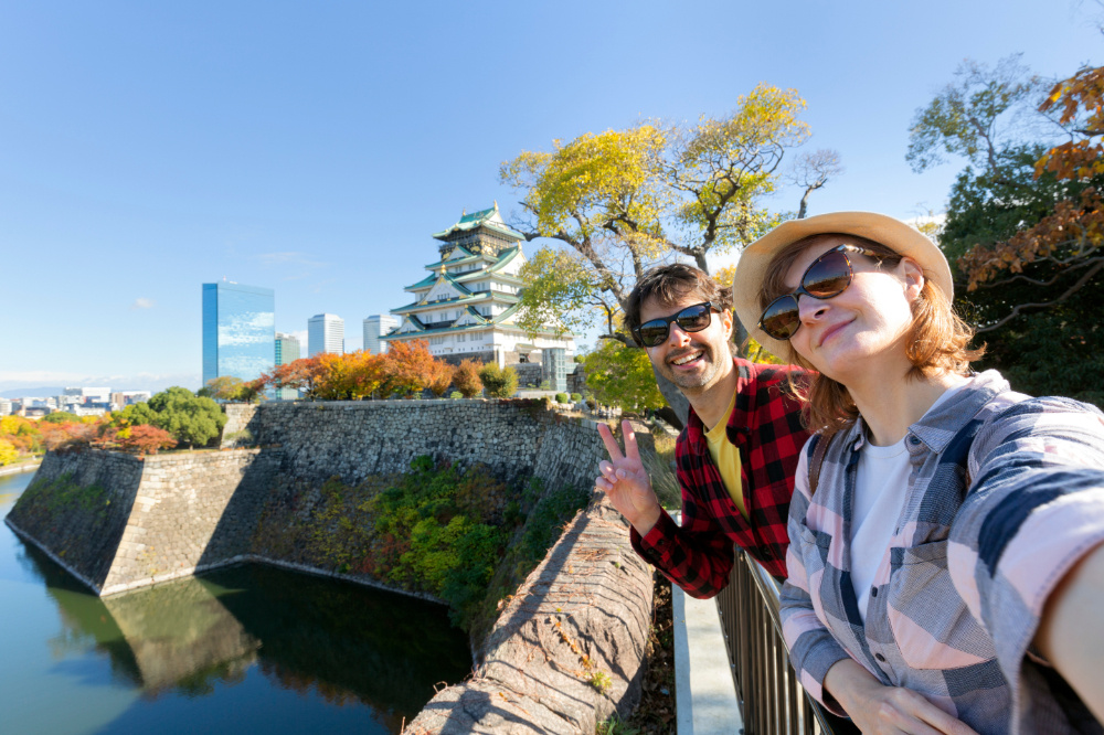 Foreign tourists sightseeing in Osaka