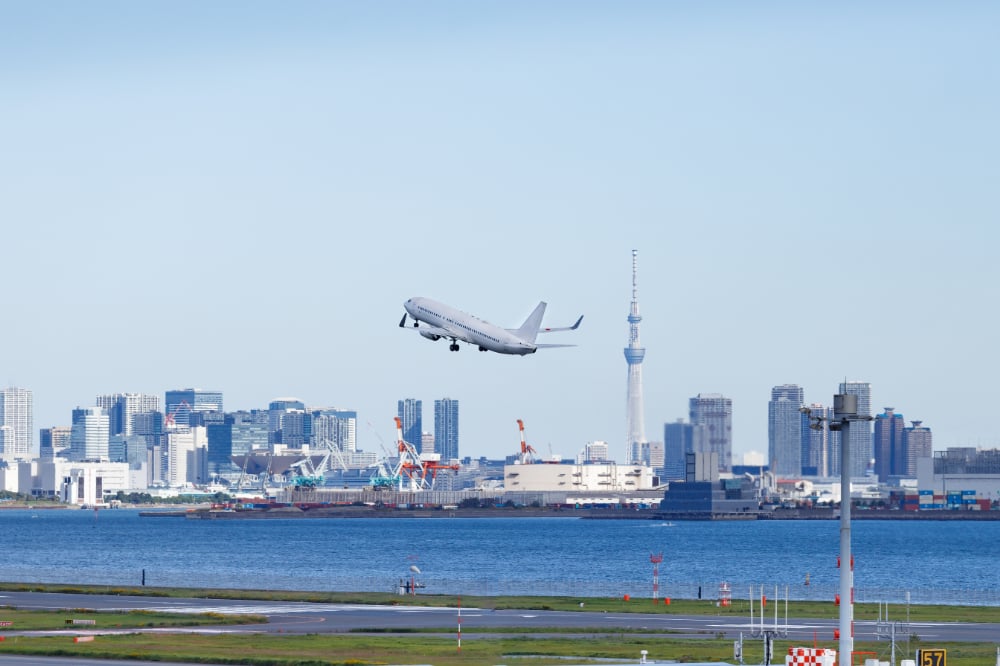 An airplane taking off from Haneda Airport.