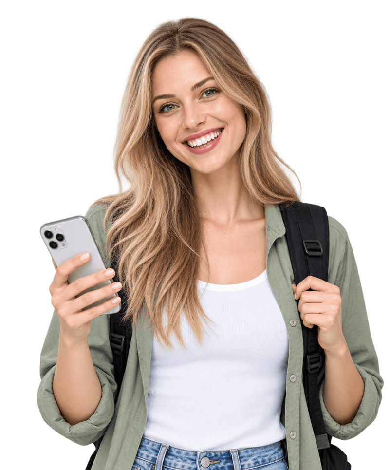 Traveler holding a smartphone