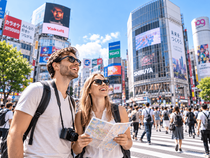 Travelers sightseeing in Shibuya